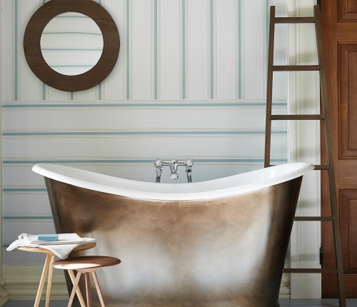 Обои Little Greene Painted Papers Cavendish Stripe - Brush Blue 0286CVBRBLU фото в интерьере